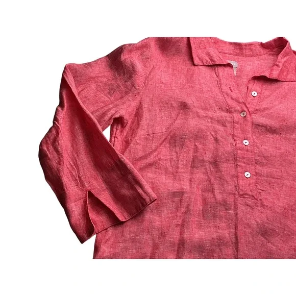 Chicos 100% Linen Tunic Top Red Orange Button Front Long Sleeve Size 2 L NEW - Picture 11 of 13